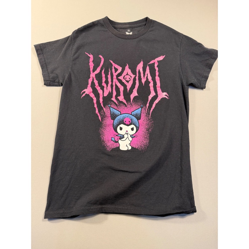 Sanrio Kuromi Metal Logo Graphic T-Shirt Black Pink Small Goth Alt Tee